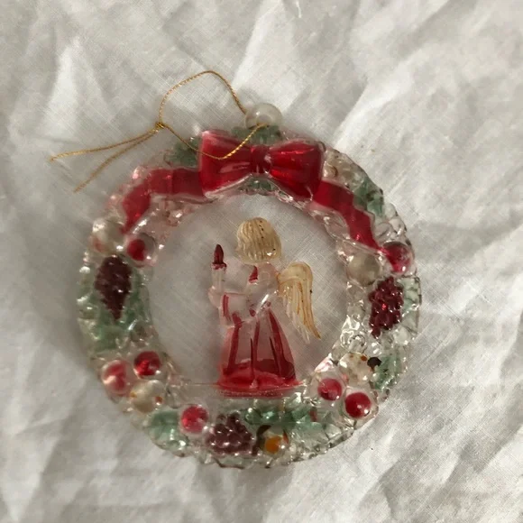 Vtg Colourful Angel Wreath Ornament - Picture 3 of 6